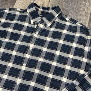 Vintage Polo Ralph Lauren Big Shirt Green Blue Tartan Oxford Button Down Men's L